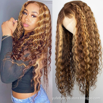 Wholesale 13x4 13x6 150% 180% Density Lace Frontal Wigs Brazilian Virgin Human Hair Deep Wave piano color Lace Hair Wigs
